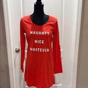 Jenni Red Graphic Long Sleeve Sleep. Shirt